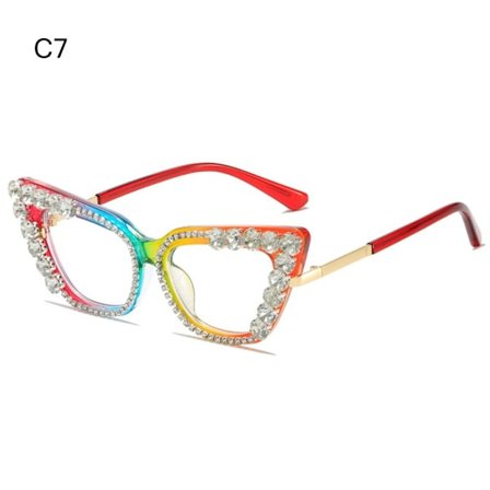 Naisten tekojalokivi Cat Eye kirkkaat linssilasit Naisten silmälasit
