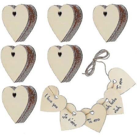 60 kpl puisia sydämenmuotoisia koriste-esineitä häihin, ripustukseen ja askarteluun - 8cm-lingling}