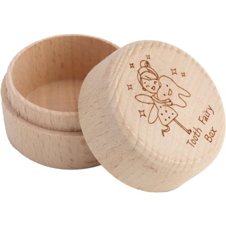 Tandfe boks, rund trætandboks, souvenir opbevaringsboks, mini sød samling mistet tand souvenir opbevaringsboks