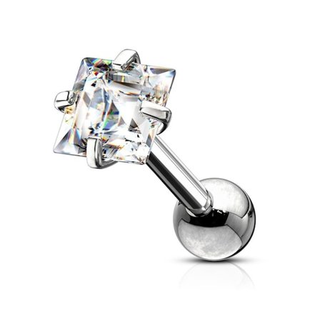 Tragus/bruskpiercing i IP-316L stål 4,7 mm Square CZ