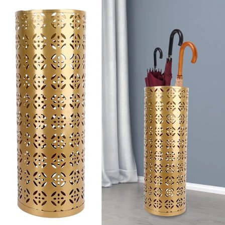 Rund paraplyholder Rustfrit stål stilfuld hul kobbermønstret metal paraplyholder til hjemmeindgang guld 23x15x15cm / 9,1x5,9x5,9in