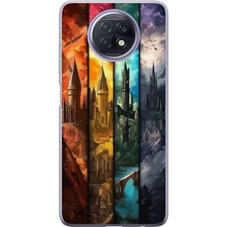 Kompatibel Mobilcover til Xiaomi Xiaomi Redmi Note 9T Fire magiske slotte i forskellige elementfarver, episk fantasykunst med ild vand luft og mørke