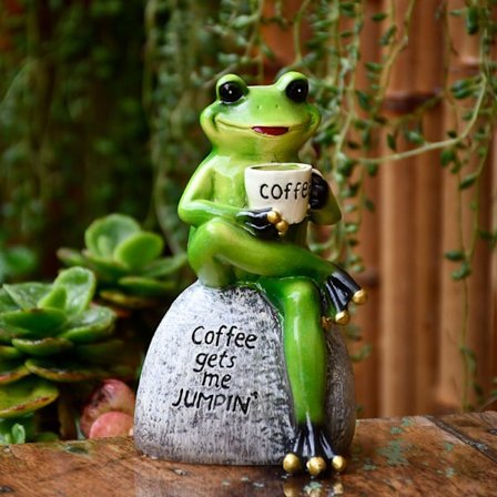 Grønn frosk sittende statue, frosker hagedekor statuer for hage og gårdsplass, innendørs utendørs dekorasjon skulptur 15 cm