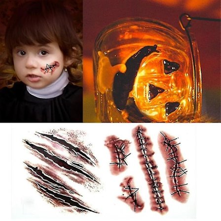 Body Makeup Tattoo Stickers Halloween Terror Realistic Stitched Injuries Wounds Non-toxic Long Lasting Temporary Tattoo Stickers S
