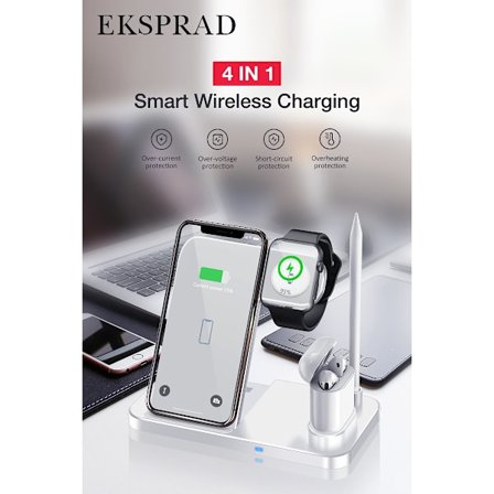 Hvit 4 - 1 ladestasjon for iPhone, Apple Watch, AirPods, Apple Pencil 1/2.