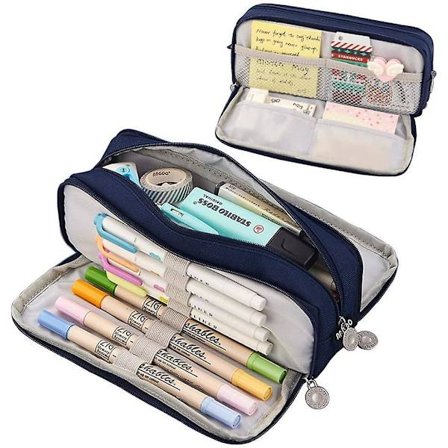 Large Pencil Case Pencil Pouch Canvas Stationery Bag With 3 Compartments For Students