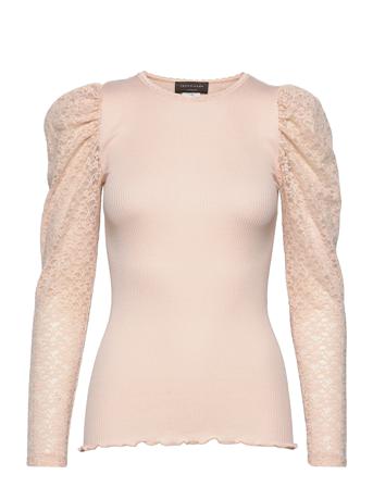 Silk T-Shirt Ls W/Lace Pink Rosemunde