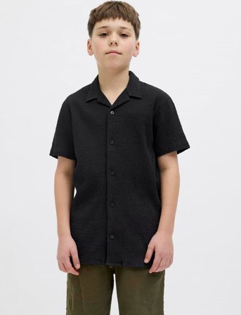 Jack & Jones Jorluke Crinkle Shirt Ss Jnr - Black - 176