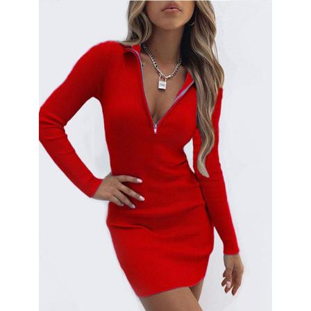 Kvinnor Vår Elegant Klänning Sexig Dragkedja Djup V-ringad Solid Bodyco