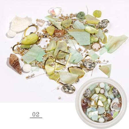 Kynsikoristeet Nail Art Ocean Storm Pearl Shell metallipaljetteja 02 grass green shell alloy NDO-415+贝壳美甲贴