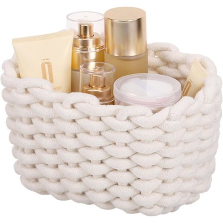 Pohjoismainen minimalistinen tyyli kudotut säilytyskorit, puuvillaköysikori kudottu järjestäjä valkoinen työpöytätaso, kylpyhuoneen säilytys kaappiin 