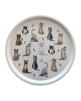 Bakke med håndtegnet motiv Kat 38 cm Ø Hvid