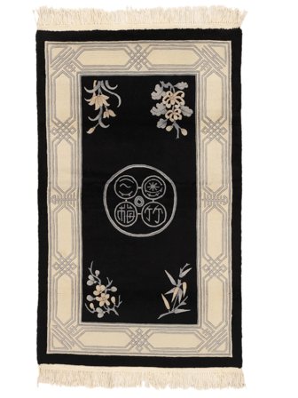 91X152 Alfombra China 90 Line Oriental Negro/Beige (Lana, China) Carpetvista