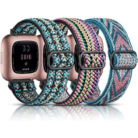 Smartklokke elastisk nylon solo-rem, kompatibel med Fitbit versa / Fitbit versa 2-rem, myk nylonvevd justerbar sportsklokke-rem, dame- og herre-
