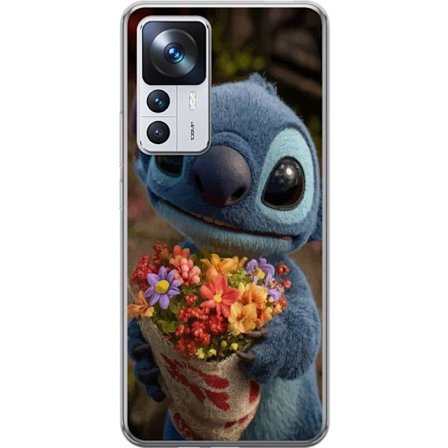 Kompatibel Mobilcover til Xiaomi Xiaomi 12T Sød blå figur med store øjne, der holder en farverig buket i en varm og kær stil