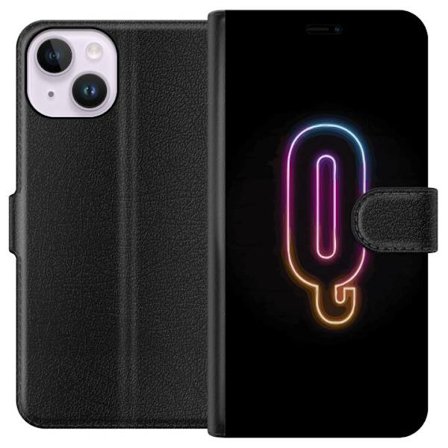 Kompatibelt Lommeboketui til Apple Apple iPhone 15 Minimalistisk neonbokstav Q i skinnende farger mot mørk bakgrunn