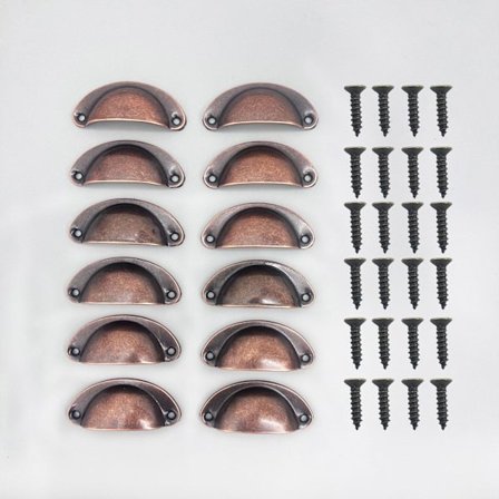 12 skallhåndtak (rød bronse), vintage håndtak for skuffer