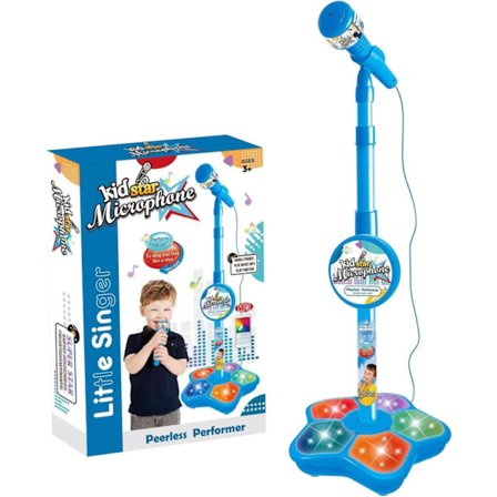 Mikrofon for barn, justerbar barnemikrofon med stativ, interaktivt lysende lekemikrofon for barn, Ki