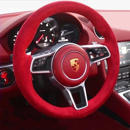 För kompatibel med Porsche Taycan Cayenne Macan Panamera 718 911 handsydd svart kolfiber mocka halkfri bilratt skydd