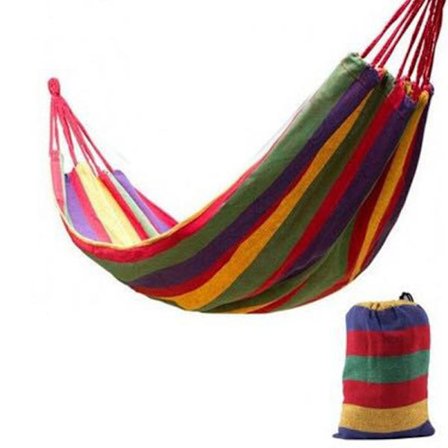 Riippumatto retkeilyyn, kahden hengen kannettava riippumatto 2 kiinnitysnauhalla, värikäs raidallinen kangasriippumatto sisä- ja ulkokäyttöön, 