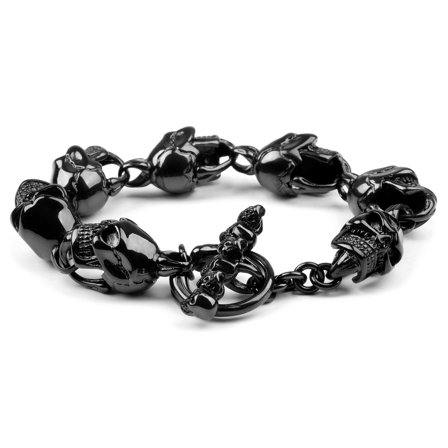 Bracelet à crânes gothiques en acier noir pour hommes - Bracelets en acier