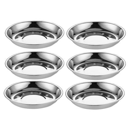 6 stk. Kaffebordsskuffe Rund Snackfad Campingtallerkener Småbørnstallerkener Middagstallerken Sølv 16X16CM Silver 16X16CM