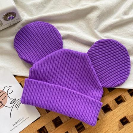 Varm vinterstrikk lue luer Koreansk Søt Mikke Head Net Rød Herre og Kvinner Unisex Purple M(56-58cm)