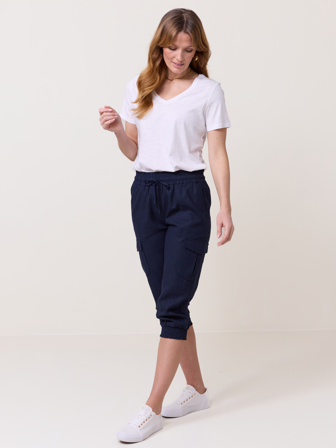 MATCH - Mary cargo capri - Va Vite - Str. 34 - Dame - Bukser & Jeans - Blå - 55% lin, 45% viskose
