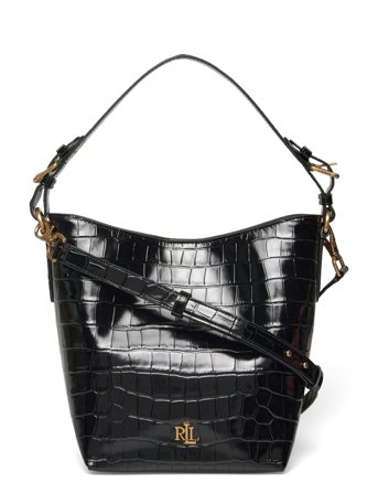 Lauren Ralph Lauren Croc-Embossed Medium Witley Bucket Bag - Black - ONE SIZE
