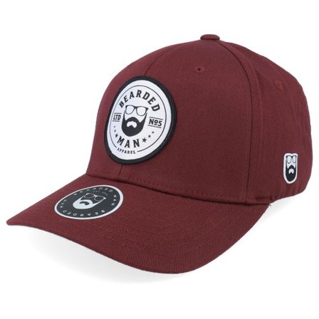Bearded Man - Röd flexfit Keps - Beard Logo R Wooly Combed Maroon Flexfit @ Hatstore