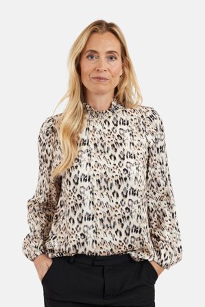 JENSEN - Langærmet Bluse - Sand Mix - Leopard Print