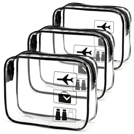 3-Pakning Toalettmapper, Transparent, 1 Liter Pose Fly Carry-On, PVC Kosmetikkveske, Reiseveske Godkjent for Flyplass