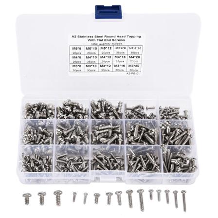 400 stk. rustfrit stål skrue krydspanhoved selvskærende skruer Sortiment Kit Fastener