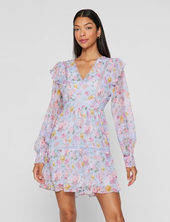 Vila Viroman New V-Neck L/S Short Dress/Dc/Ka - Blue - 40