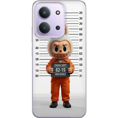 Kompatibelt Mobildeksel til Xiaomi Xiaomi Redmi 15C Søt tegnet kaninfigur i fengselsklær med fangenummer mot bakgrunn med lengdemåling