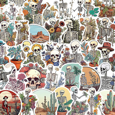 Pioni Eerie Gothic Skull -tarrat (50 kpl) - Noitamainen, kauhuteemainen, vedenpitävä | Pelottavat Halloween -tarrat kannettavalle tietokoneelle, 