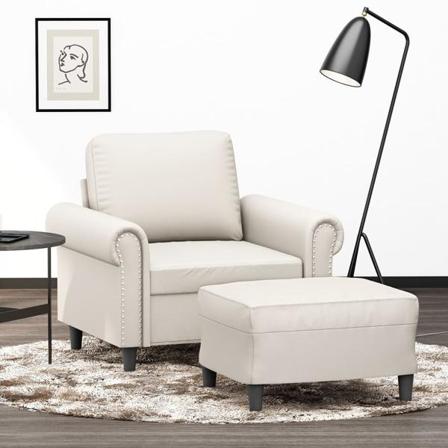 Vidaxl Fåtölj Med Fotpall Gräddvit 60 Cm Konstläder Kräm