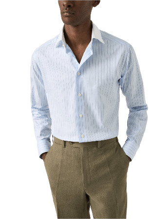 Eton Randig Signature Twill-skjorta Med Vit Krage Slim Fit Skjortor Herr Blå 39