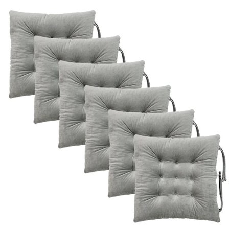 6-pak stolesædehynder med bånd til spisebordsstole, kontorstole, have 100 % polyesterbetræk, maskinvaskbare, lysegrå 6 stk.