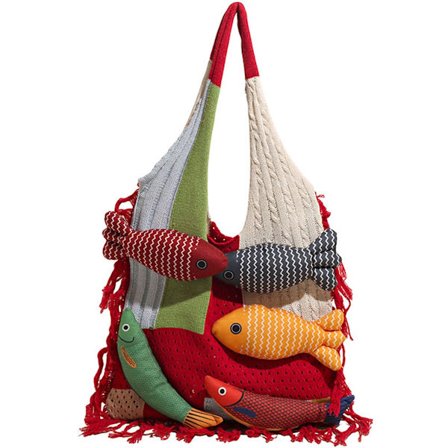 Axelväska - Rymlig förvaringsväska - Mångsidig stickad väska - Shoppingväska med tofsar - Perfekt för dagsutflykter och shopping - Röd