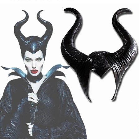 Halloween Cosplay Latex Maleficent Hat Onde Sorte Horn Dronning Hovedbeklædning Hovedstykke