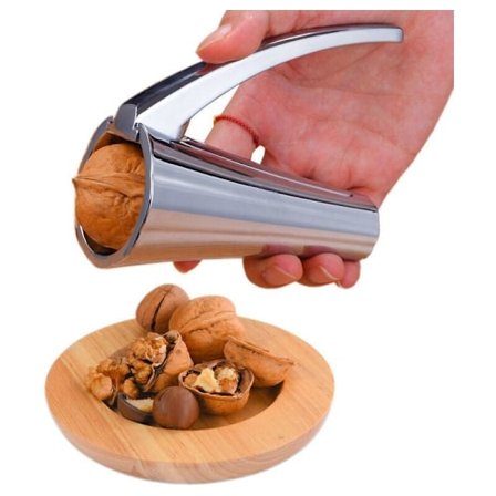 Nøtteknekker, passer alle nøtter, minimal innsats for å knekke harde skall, ingen flygende skall og ingen klemte fingre, Sølv...DEBUNS