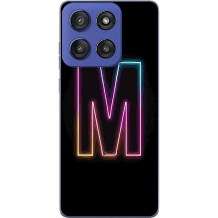 Kompatibelt Mobildeksel til Motorola Edge 60 Stylus Neonbokstav M med fargeskiftende lys effekt mot svart bakgrunn, moderne minimalistisk typografi me