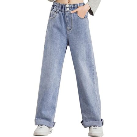 byrrly Piger Vide Ben Jeans Børn Løse Elastisk Talje Casual Denim Bukser Med Lomme