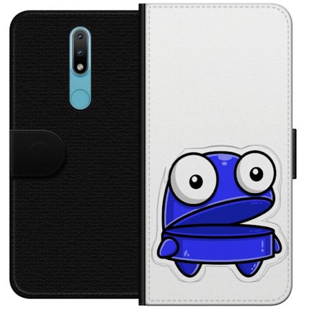 Yhteensopiva Lompakkokotelo Nokia Nokia 2.4 Sininen piirroselokuva hahmo, jolla on avoin ilme ja suuret silmät hauskaan kuvitukseen