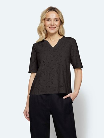 SIGNATURE - Kortærmet T-shirt - Sort - Broderie Anglaise