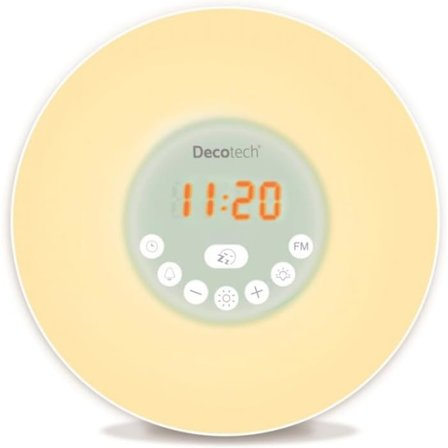 Väckarklocka med soluppgångsfärg, väckningslampa, FM-radio, sänglampa, soluppgångs- och solnedgångssimulering