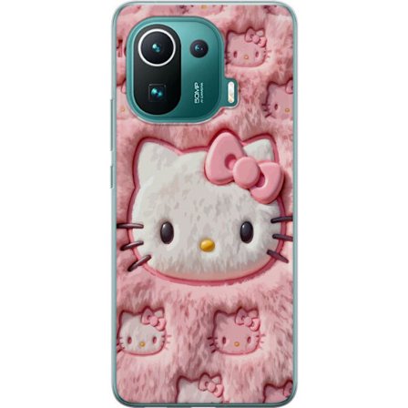 Kompatibelt Mobildeksel til Xiaomi Mi 11 Pro Hello Kitty rosa fluffy bakgrunn med ikoniskt ansikt og kawaii-estetikk