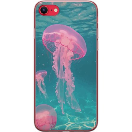 Kompatibelt Mobildeksel til Apple iPhone SE (2020) Rosa maneter i turkis hav mykt havdesign med en fredelig følelse av frihet og skjønnheten i naturen