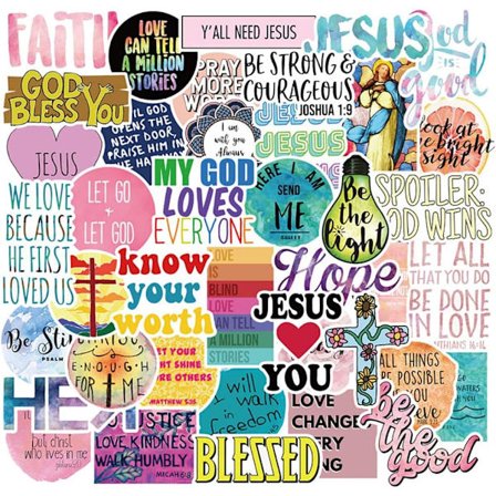 Jesus God Bless You Sticker Pack med 50 ark kristne klistermærker